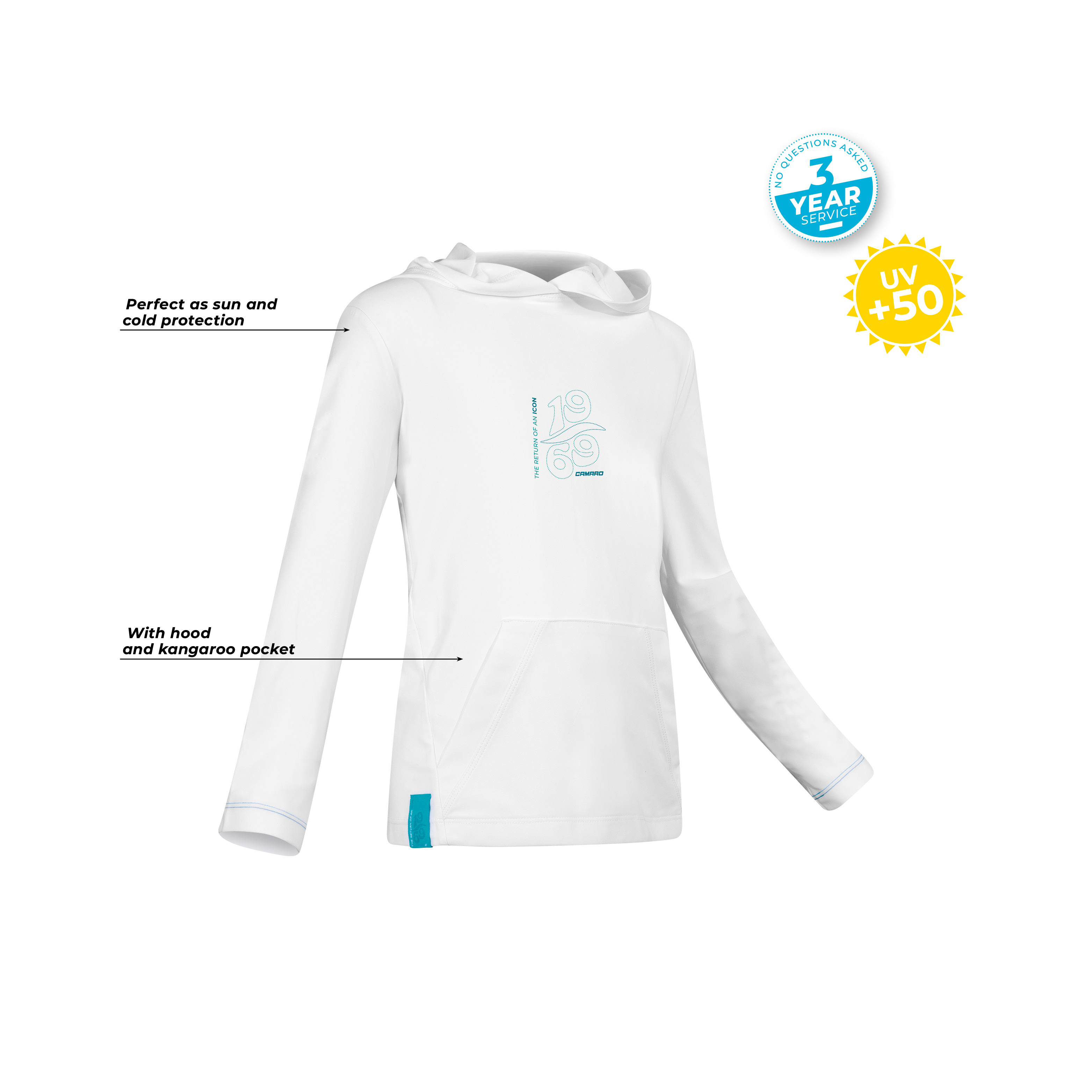 Lycra hoody kids LS white/blue