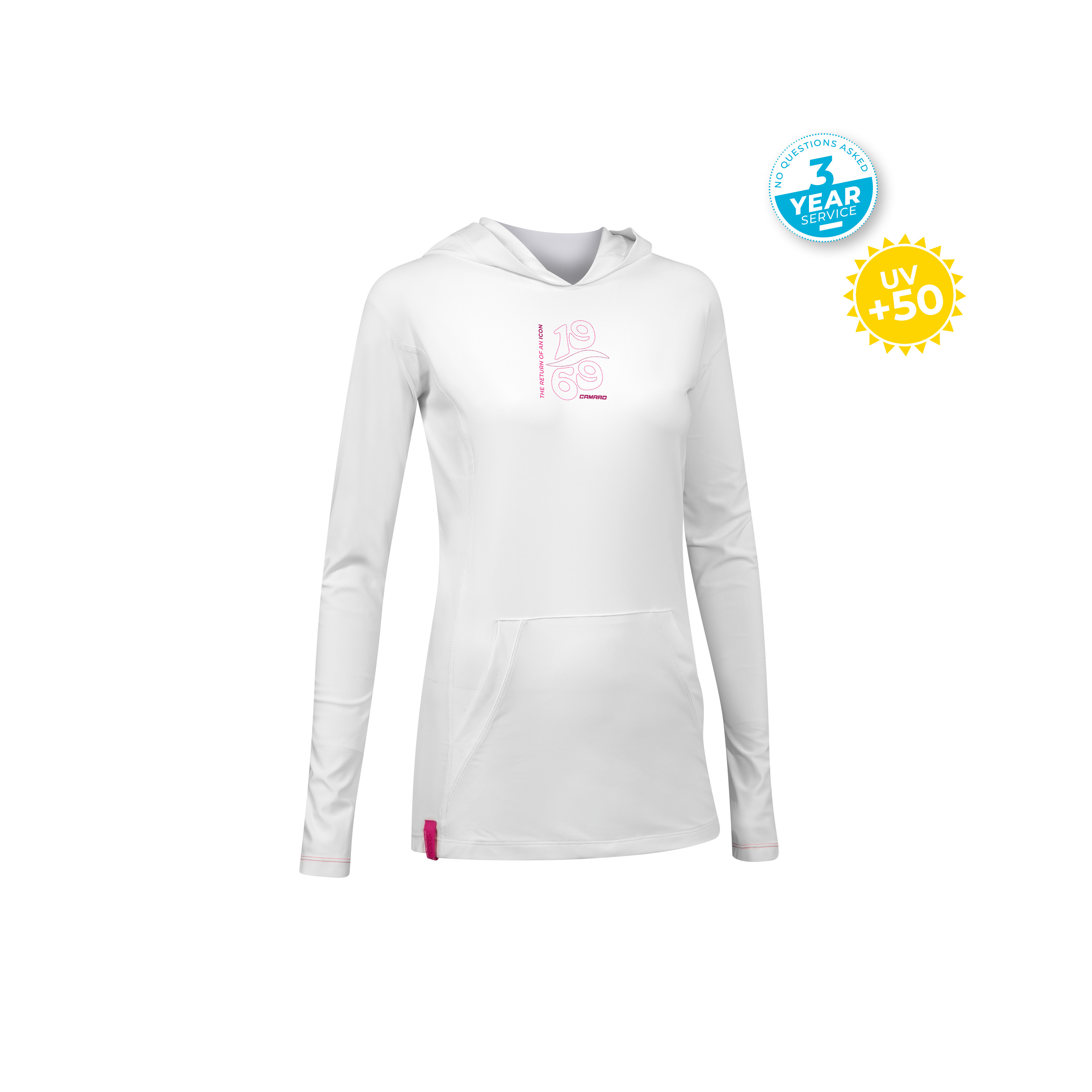 Lycra hoody women LS white/pink