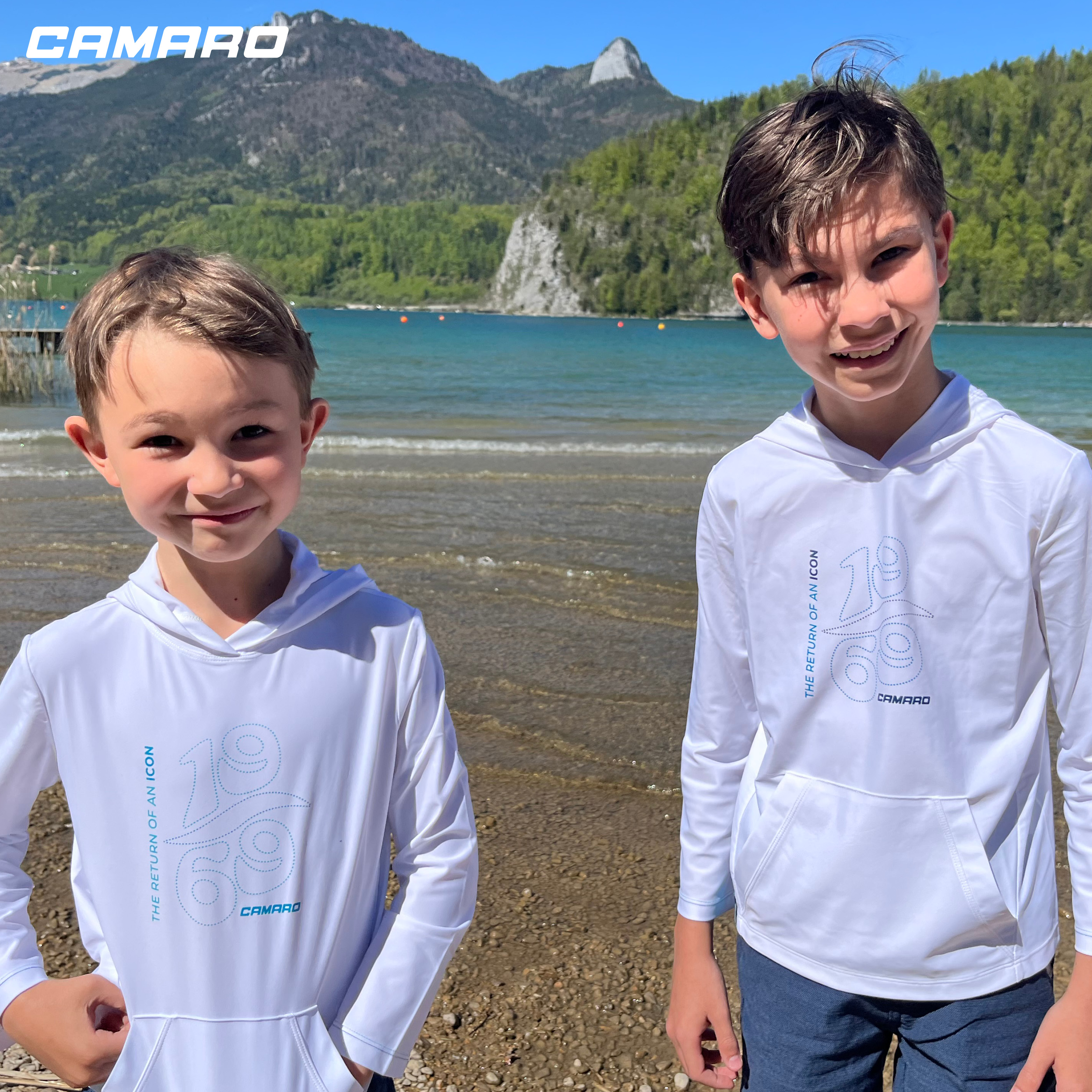 Lycra hoody kids LS white/blue