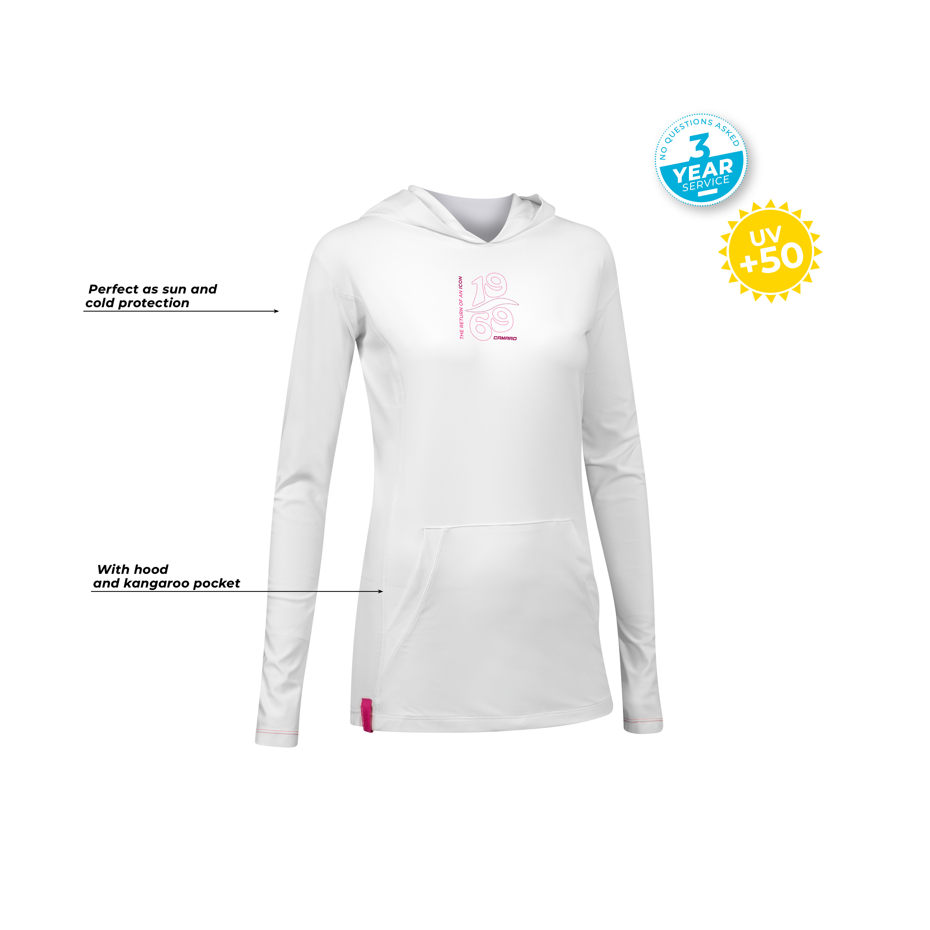 Lycra hoody women LS white/pink