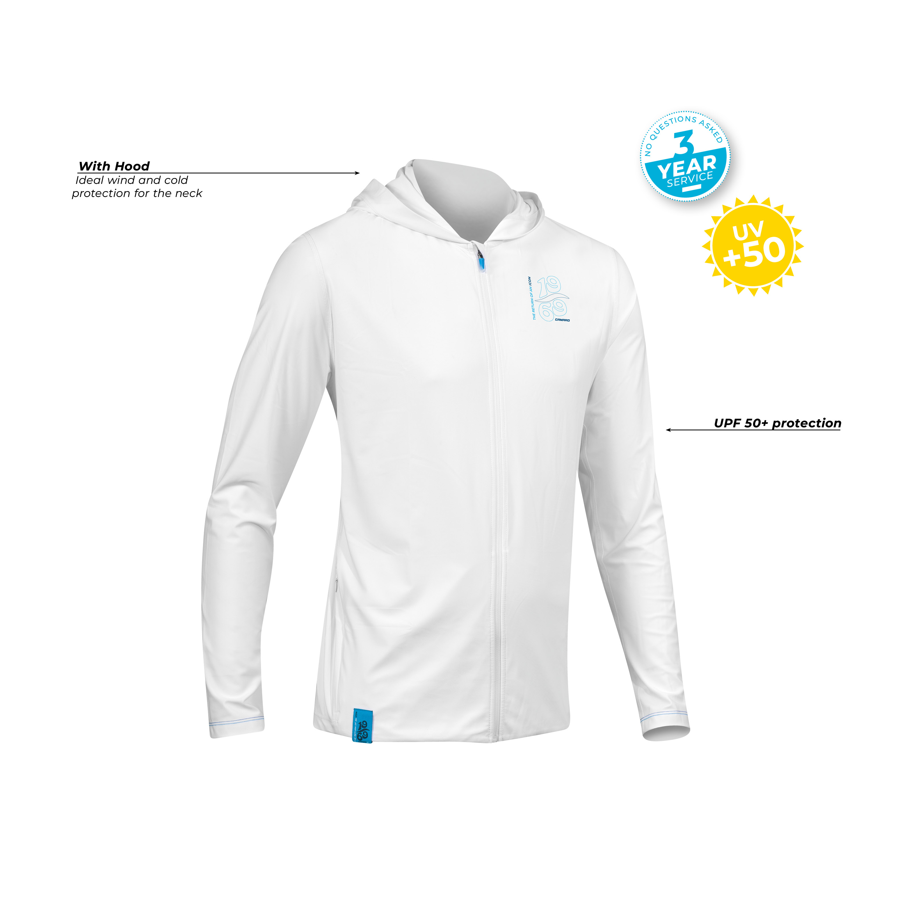 Lycra Hoody w/zip men LS white/blue
